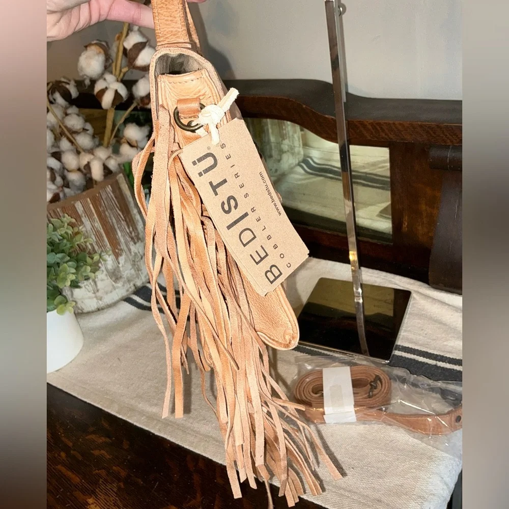 NWT Bed Stu Fringe Leather Hidden Crossbody Bag Handbag Tan DD  Retail $245